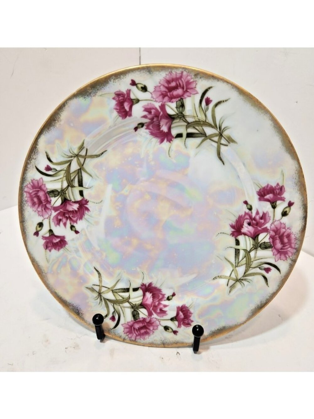 Vintage Ucagco Iridescent Porcelain January Carnation Collector Plate